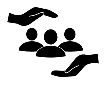 Icône de deux mains qui entourent des icônes de personnes pour illustrer le confort des services Valet Drive